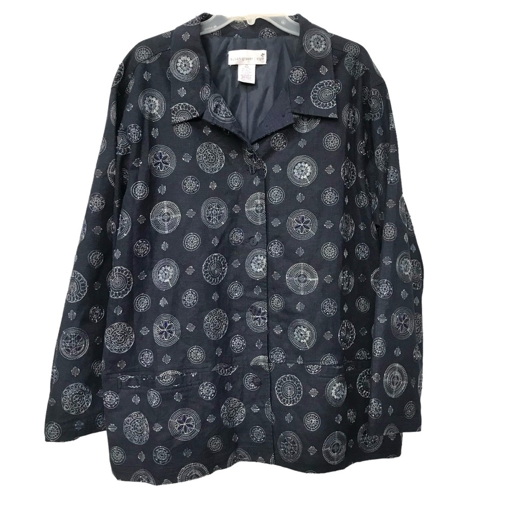 Susan Graver Plus Size Blazer Jacket Navy Blue Embroidered size 2X